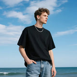 Black Drop Shoulder Cotton Minimalist T-Shirt