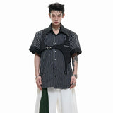 Men Clean Aesthetic Patchwork Short Sleeve Shirt