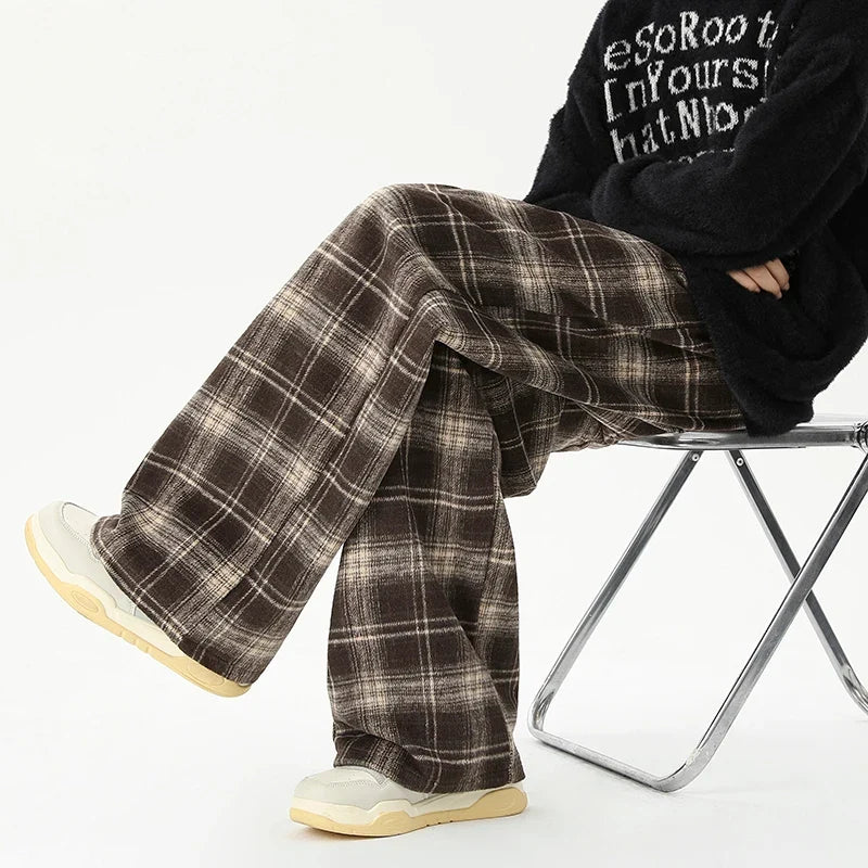 Effortless Checkered Wide Leg Casual Jogger