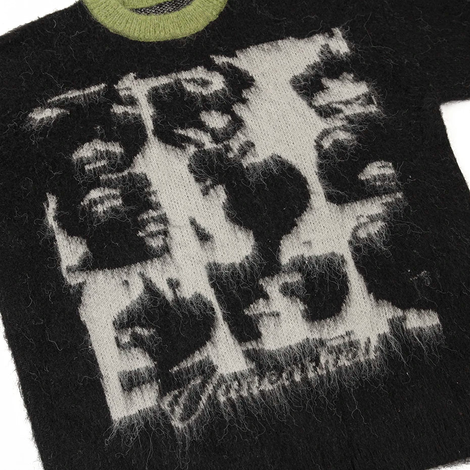 Y2K Abstract Faces Sweater