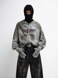 Destructive Stained Loose Hooded Sweatshirt