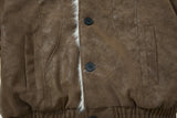 Retro Spliced Turn Down Collar Fur Leather Jacket