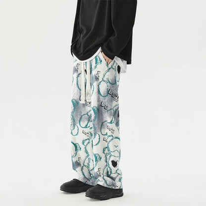 Vintage Graffiti Printed Straight Leg Sweatpants