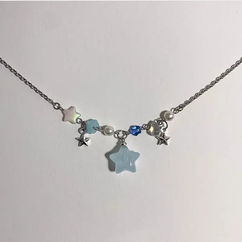 Front view of the blue Celestial Starburst Necklace 