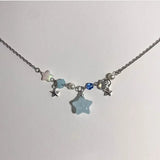 Front view of the blue Celestial Starburst Necklace 