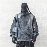 Blue Irregular Zipper Denim Jacket