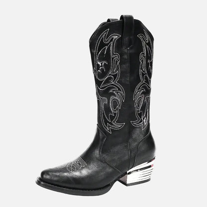 Vintage Black Embroidered Cowboy Zipper Boot
