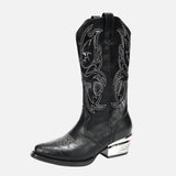 Vintage Black Embroidered Cowboy Zipper Boot