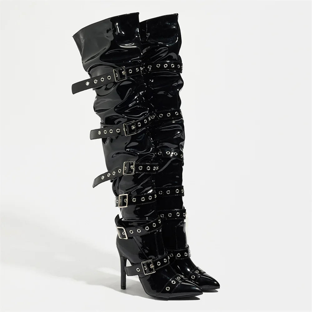 Gothic Punk Buckle-Belts High Heel Boots