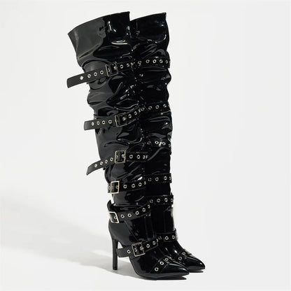 Gothic Punk Buckle-Belts High Heel Boots