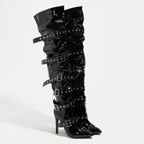 Gothic Punk Buckle-Belts High Heel Boots