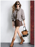 Women Asymmetric Hem With Tie Stripe Shirt