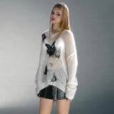 Vintage Grunge Butterfly Print Knitted Top