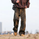 Retro Leopard Print Wide Leg Jeans
