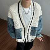 Lightweight Patchwork V-Neck Denim Cardigan