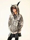 Women American Style Doberman Print Hooded Sweatshirt