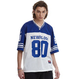 Breathable Patchwork Mesh V-Neck Collar Jersey T-Shirt