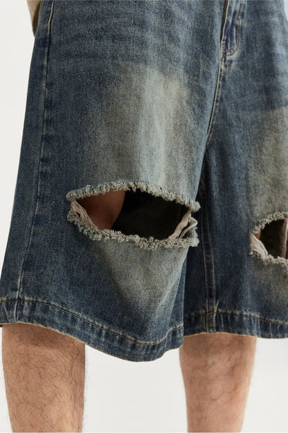 Vintage Ripped Holes Denim Jorts