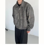 Men Pink Gradient Spring Leather Jacket