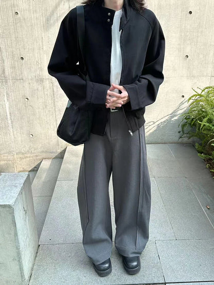 Chic Wide Leg Pleats Black Pants
