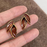 Golden Geometric Leaf Stud Earrings