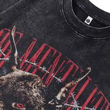 Y2K Black Washed Doberman Graphic Print T-Shirt