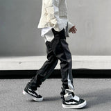 Black Gray American Style Embroidered Stacked Jeans