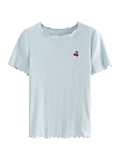 Cherry Embroidered Scalloped T-Shirt