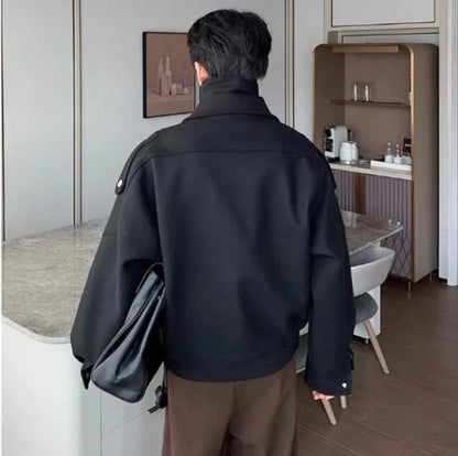 Classic Thick Woolen Stand Collar Parkas Irregular Jacket
