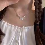 Elegant Sterling Silver Butterfly Pearl Necklace
