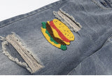 Food Court Embroidery Denim Pants