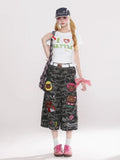 Reddachic Cartoon Patched Camo Jorts