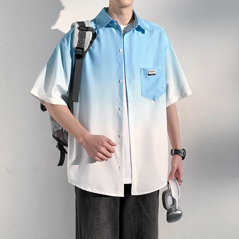 Oversized Gradient Casual Short-Sleeved Shirt