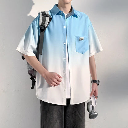 Oversized Gradient Casual Short-Sleeved Shirt