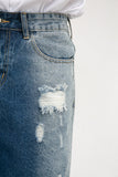 Gradient Ripped Washed Denim Shorts
