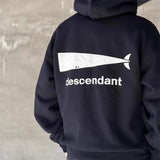Whale Embroidered Casual Loose Japanese Hoodie