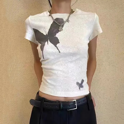 Gothic Grunge Butterfly Print Crop T-Shirt