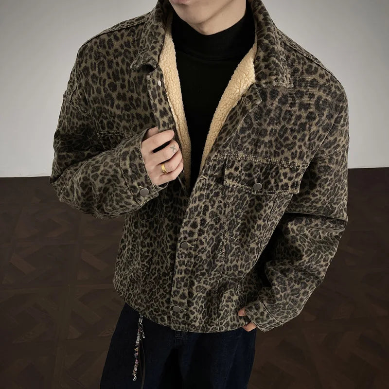 Winter Thick Leopard Print Velvet Faux Fur Jacket