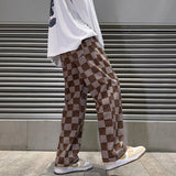 Brown Plaid-Allover Denim Jeans