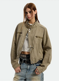 Streetwear Slim Fit Cropped Zipper Denim Jacket