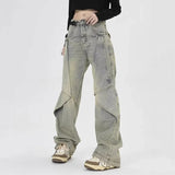 Snuggle-Ready Patchwork Denim Wide Leg Jeans