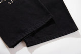 Trendy Leopard Patchwork Black Denim Jeans