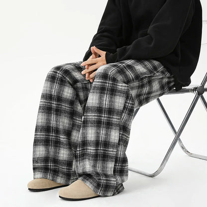Effortless Checkered Wide Leg Casual Jogger