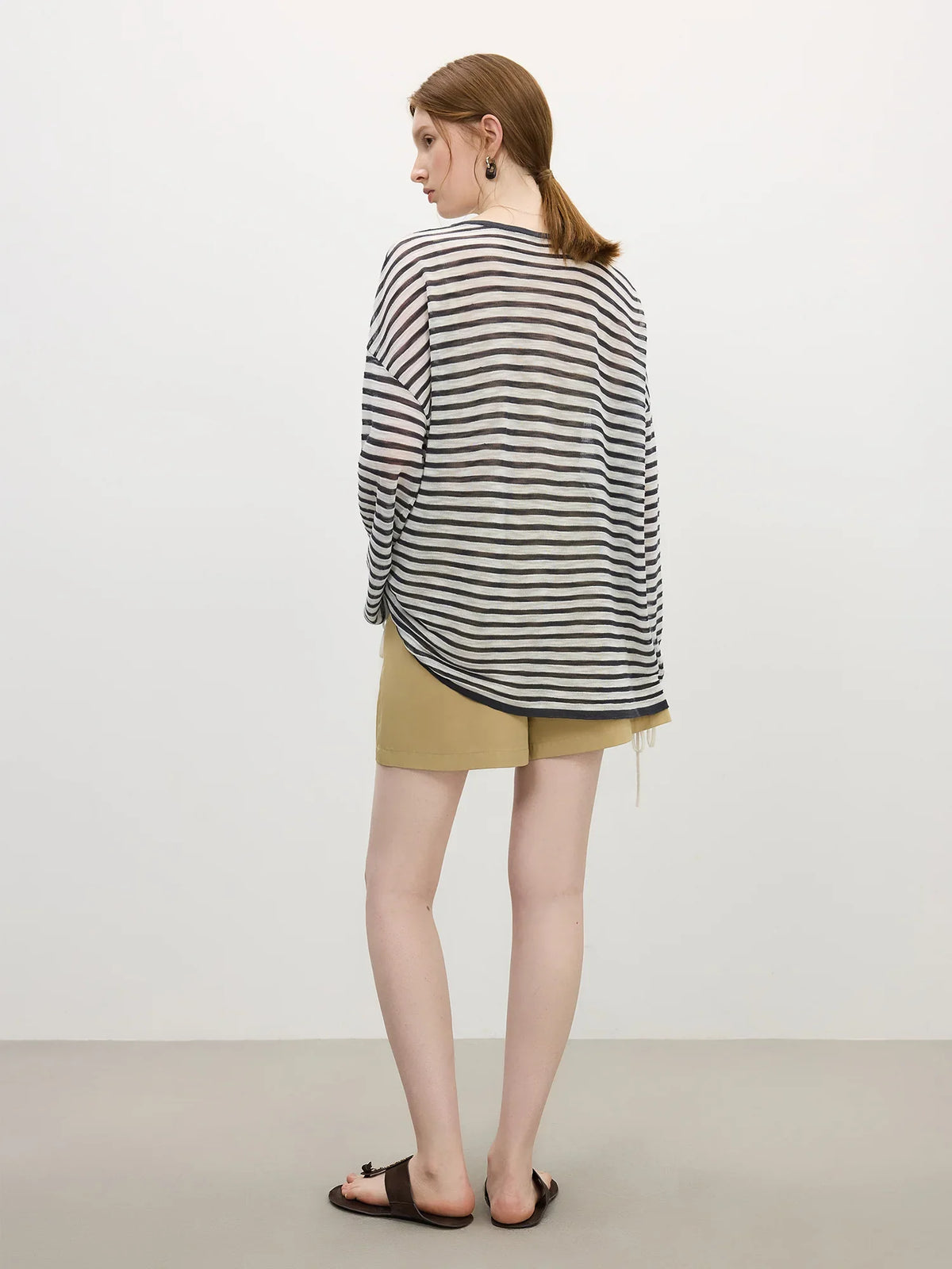 Elegant Striped French Holiday Long-Sleeved T-Shirt
