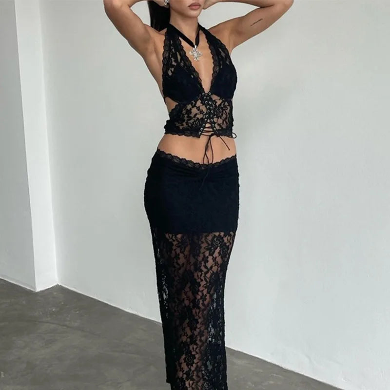 Sheer Lace Two Piece Set