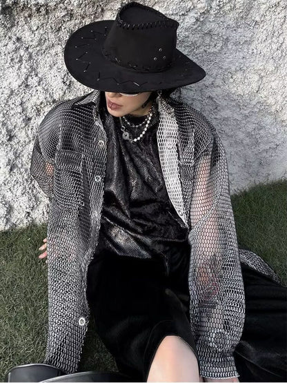 Sheer Mesh Button-Up Shirt