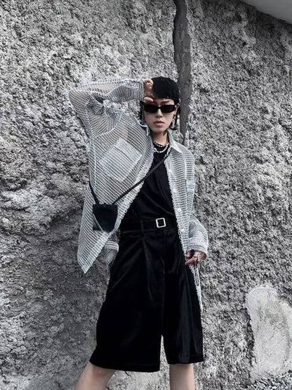 Sheer Mesh Button-Up Shirt