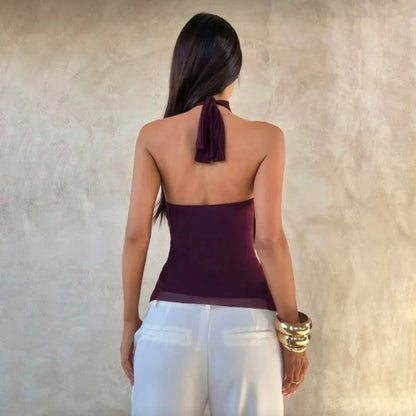 Sheer Ruffle Halter Top