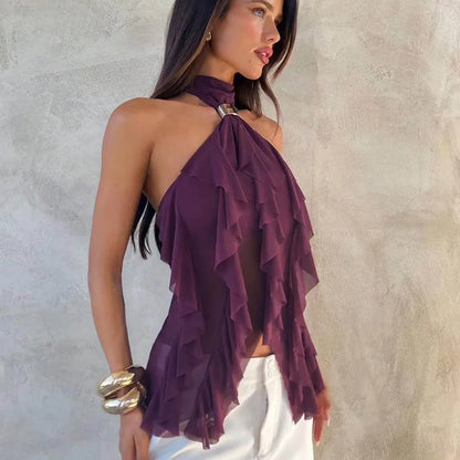 Sheer Ruffle Halter Top