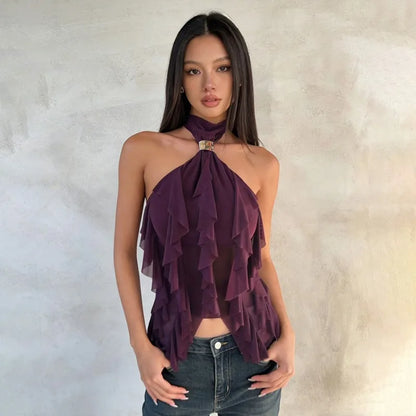 Sheer Ruffle Halter Top